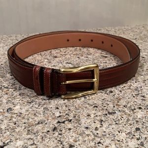 Size 38 Vintage Trafalgar Embossed Italian Calfskin Chestnut Brown Leather Belt